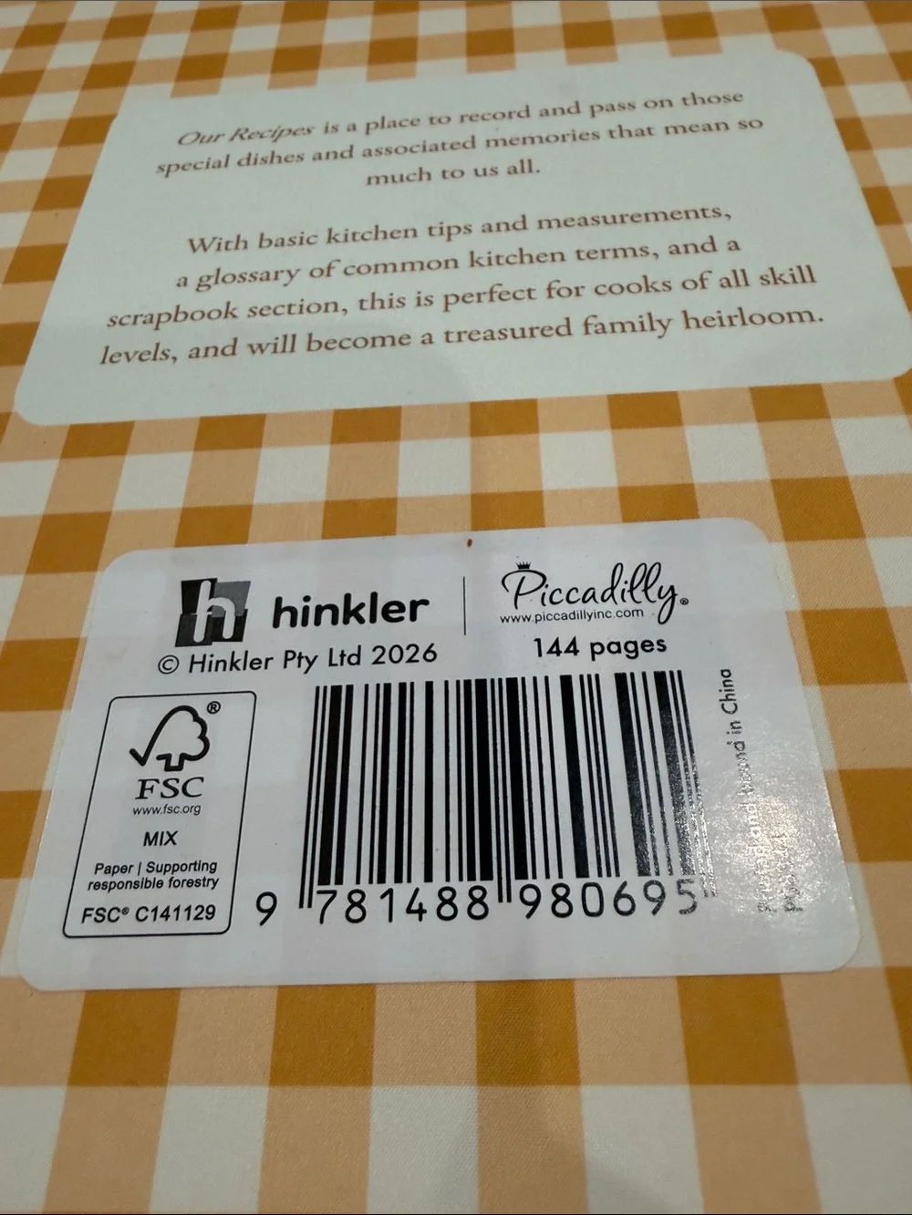 Gingham 'Our Recipes' Cookbook Binder - Gold and White Keepsake Family Recipes